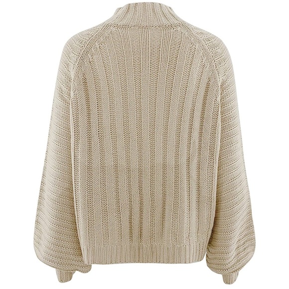 NWOT Oversized Crop Pullover Sweater Casual Round Neck Chunky Sweater- Apricot - Picture 5 of 5